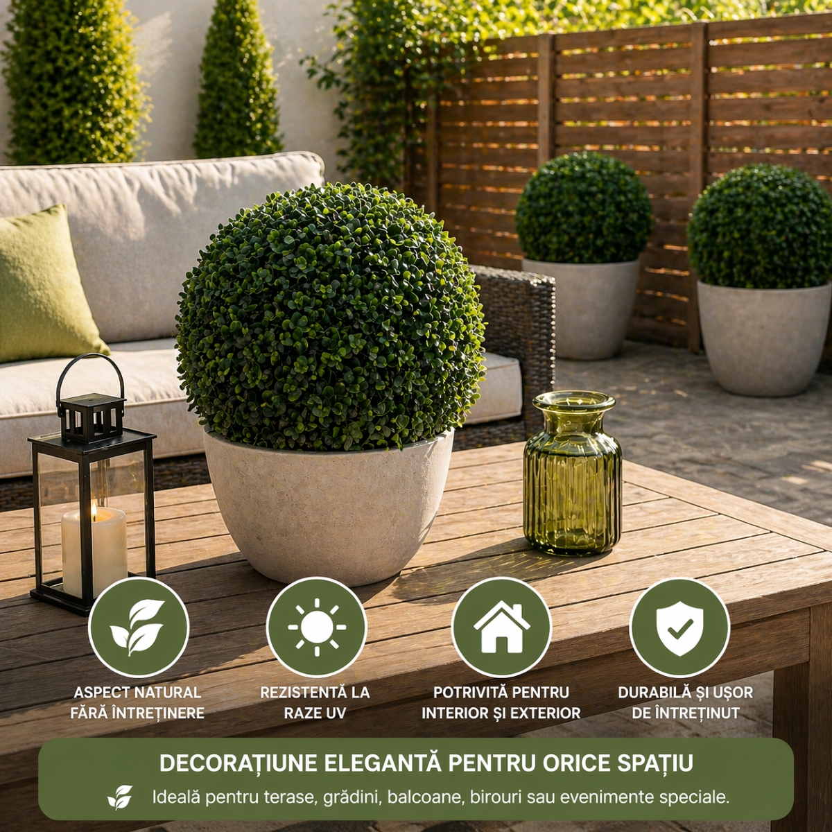 Minge decorativa artificiala verde cu frunze tip buxus 20cm