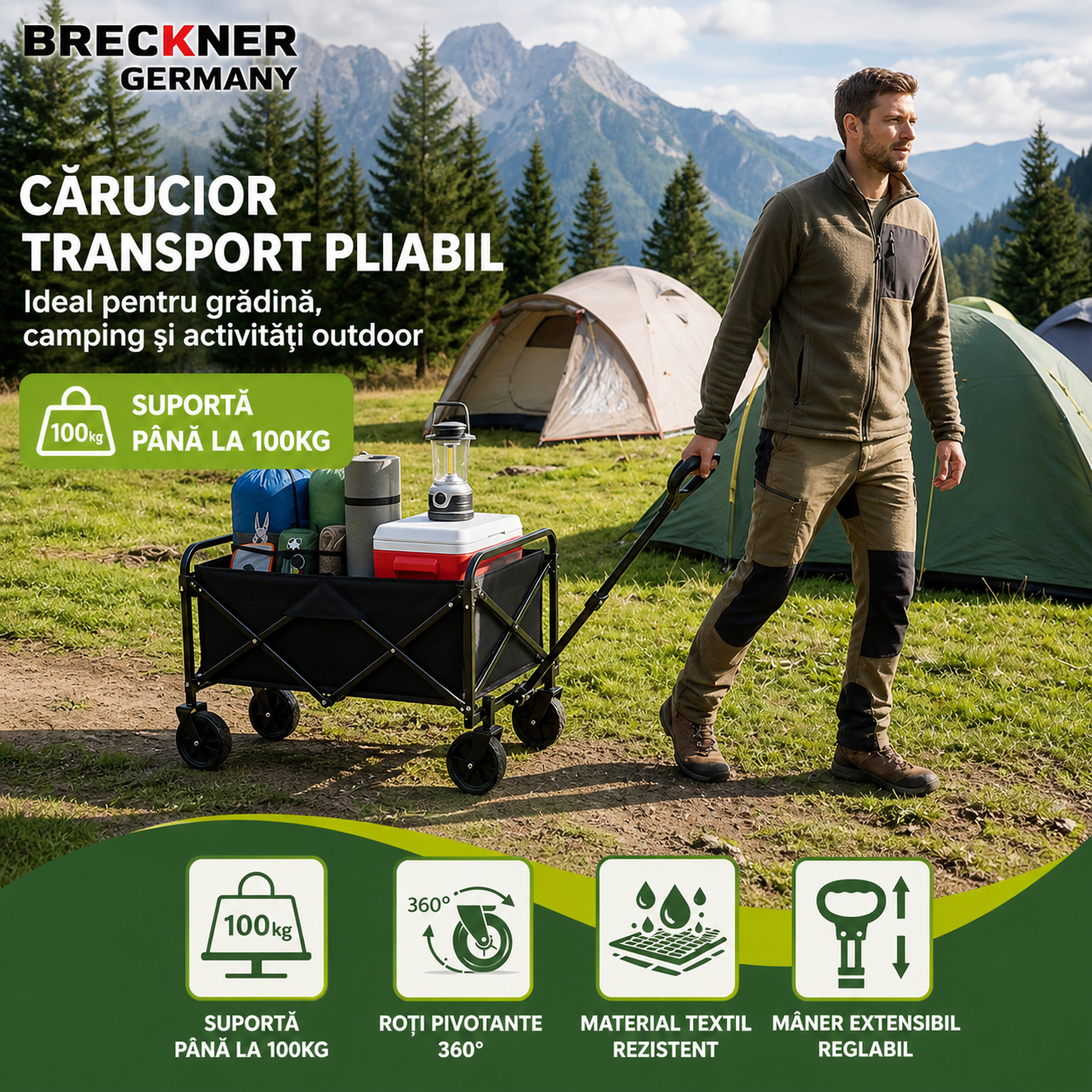 Carucior transport pliabil gradina camping
