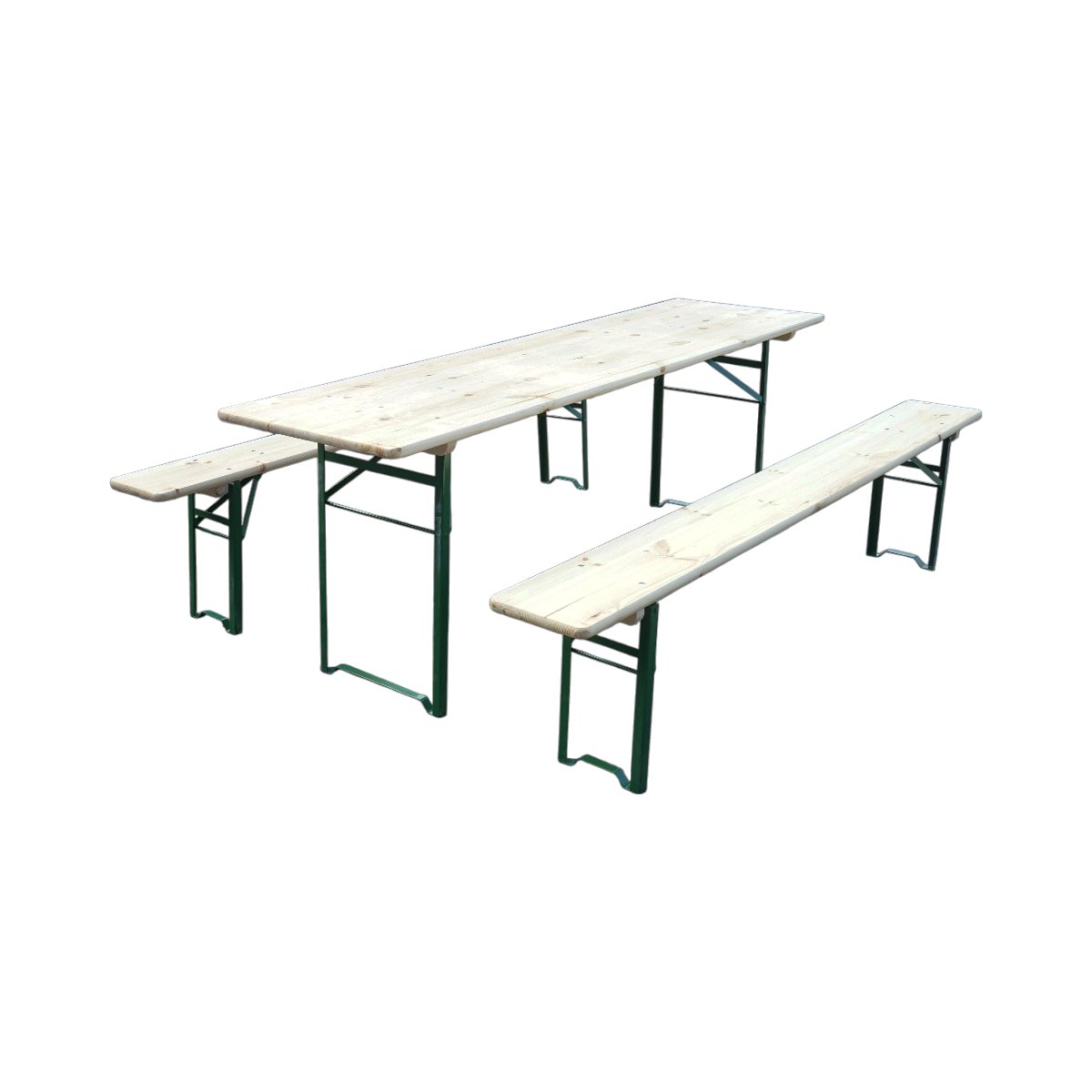 Set berarie cu masa si 2 banci pliabile din lemn masiv pentru gradina, terasa, evenimente 2200x800x770mm