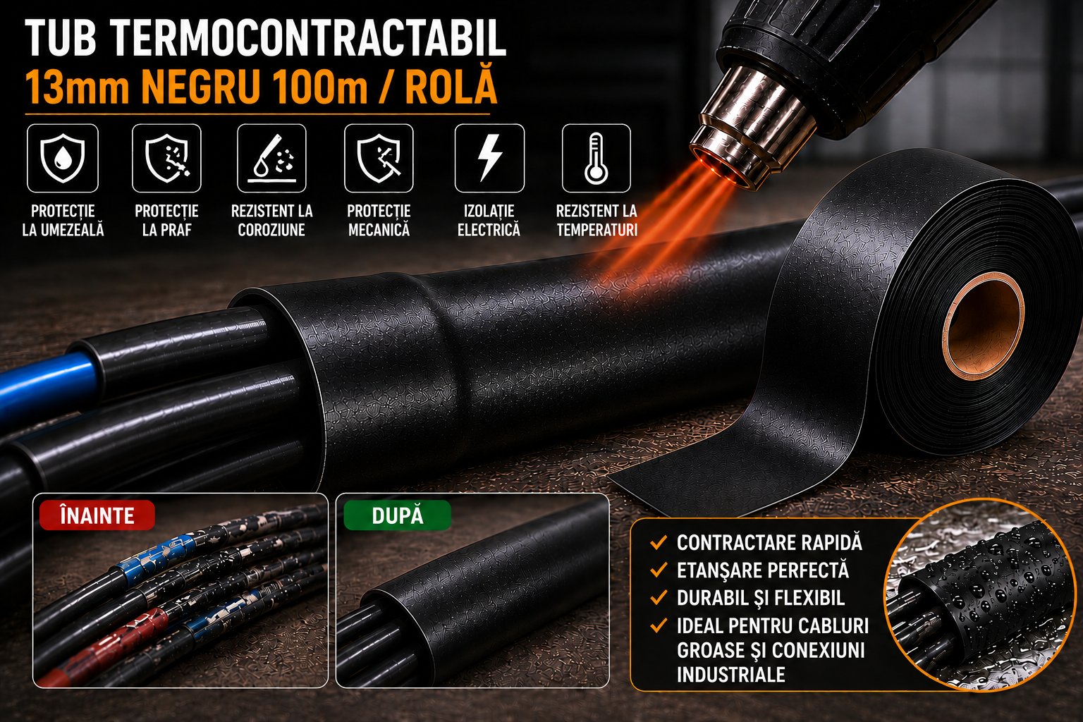 Tub termocontractabil aplicat pe cabluri electrice