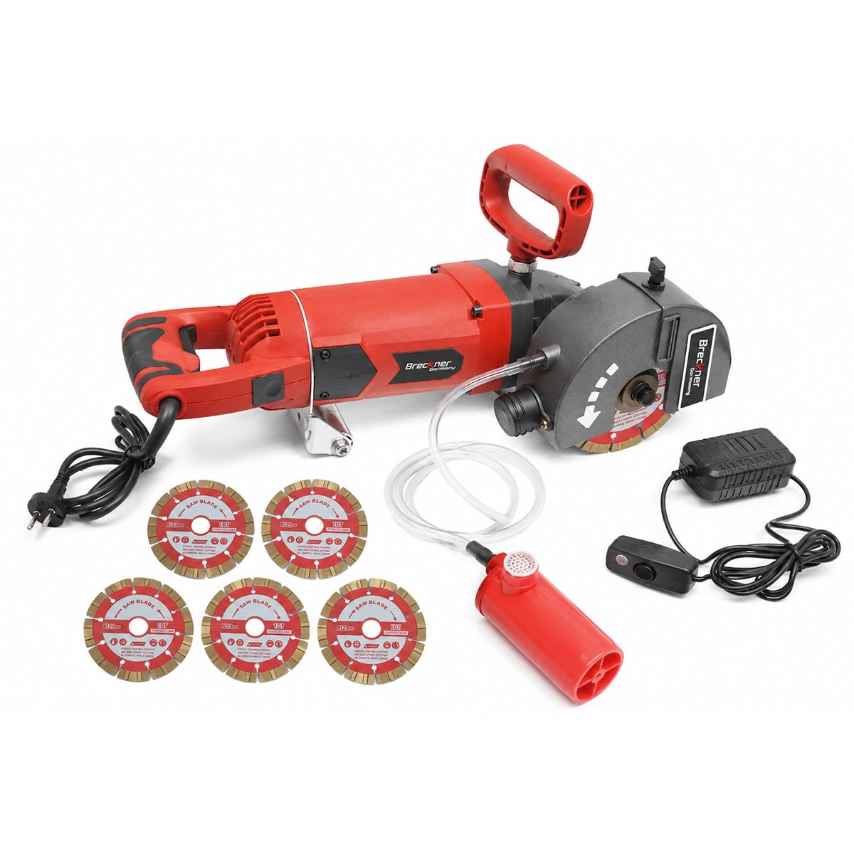 Masina de frezat caneluri pereti zidarie 2400W, 220V, 5 discuri 129mm, pompa apa automata, turatie 6500 r/min Breckner Germany