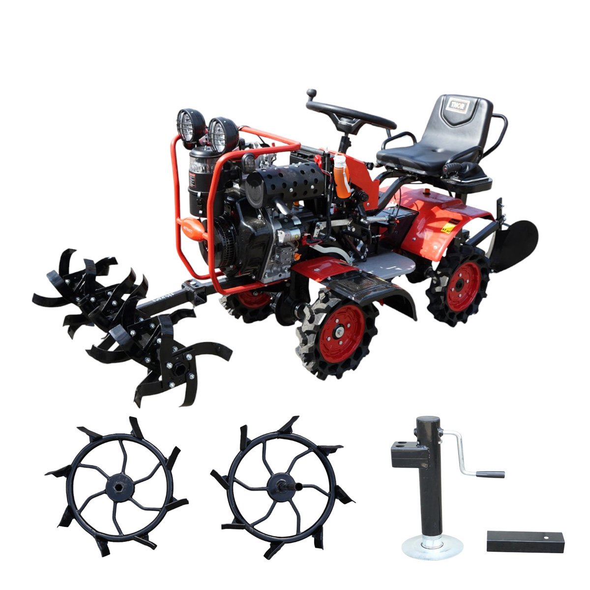  Minitractor agricol articulat 4x4 diesel 17CP, 531cc, 3+1 viteze, 2 cutii de viteze, pornire electrica/manuala, latime lucru 1050mm cu freza, rarita, roti metalice, picior sprijin THOR