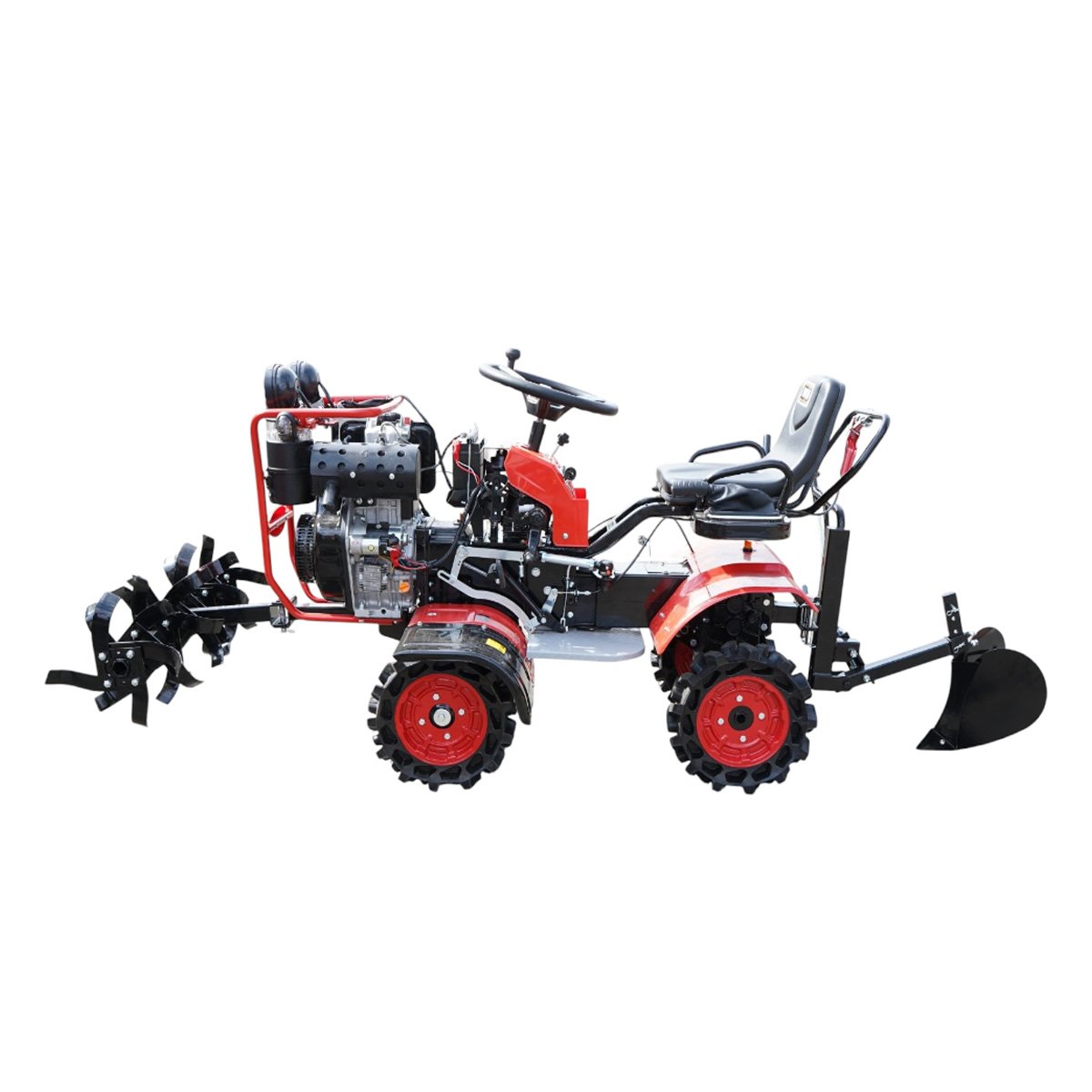  Minitractor agricol articulat 4x4 diesel 17CP, 531cc, 3+1 viteze, 2 cutii de viteze, pornire electrica/manuala, latime lucru 1050mm cu freza, rarita, roti metalice, picior sprijin THOR – imagine 3
