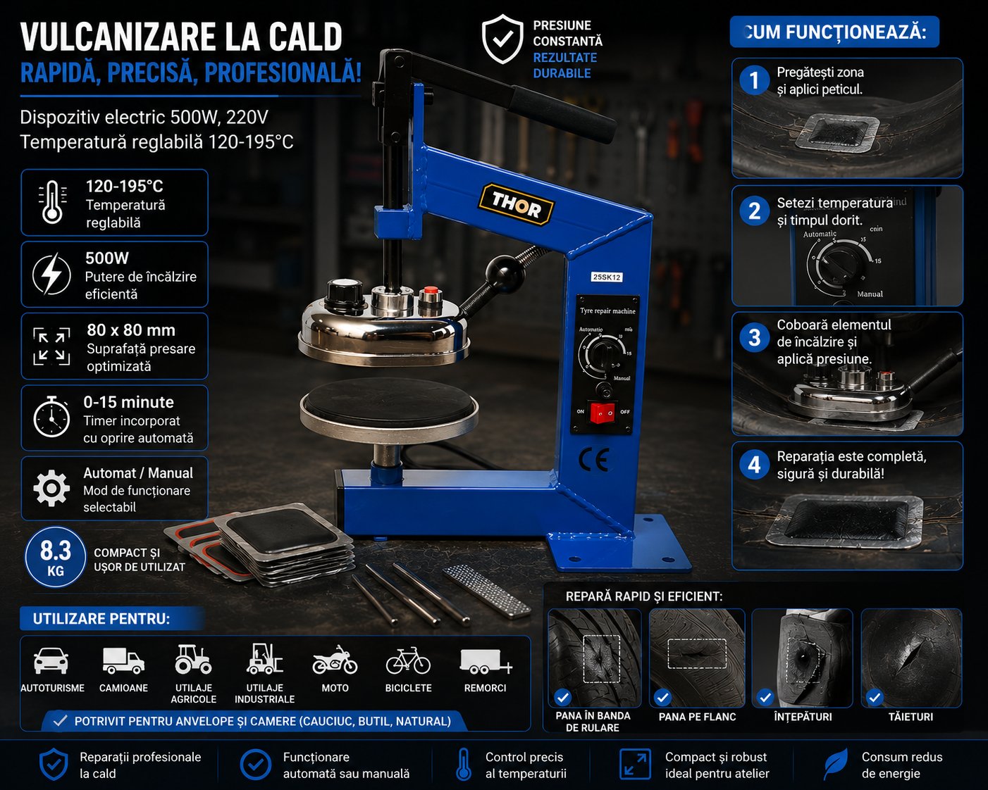 Dispozitiv electric vulcanizare anvelope la cald 500W 220V