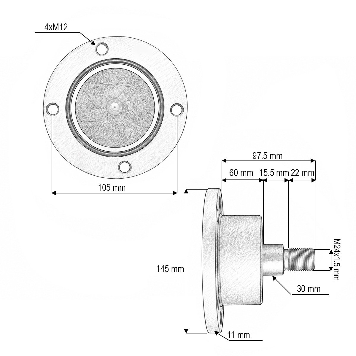 Butuc disc grapa cu talere stanga Lemken cod OEM 55510035, IL50-105/4H-M24x1.5-LH – imagine 4