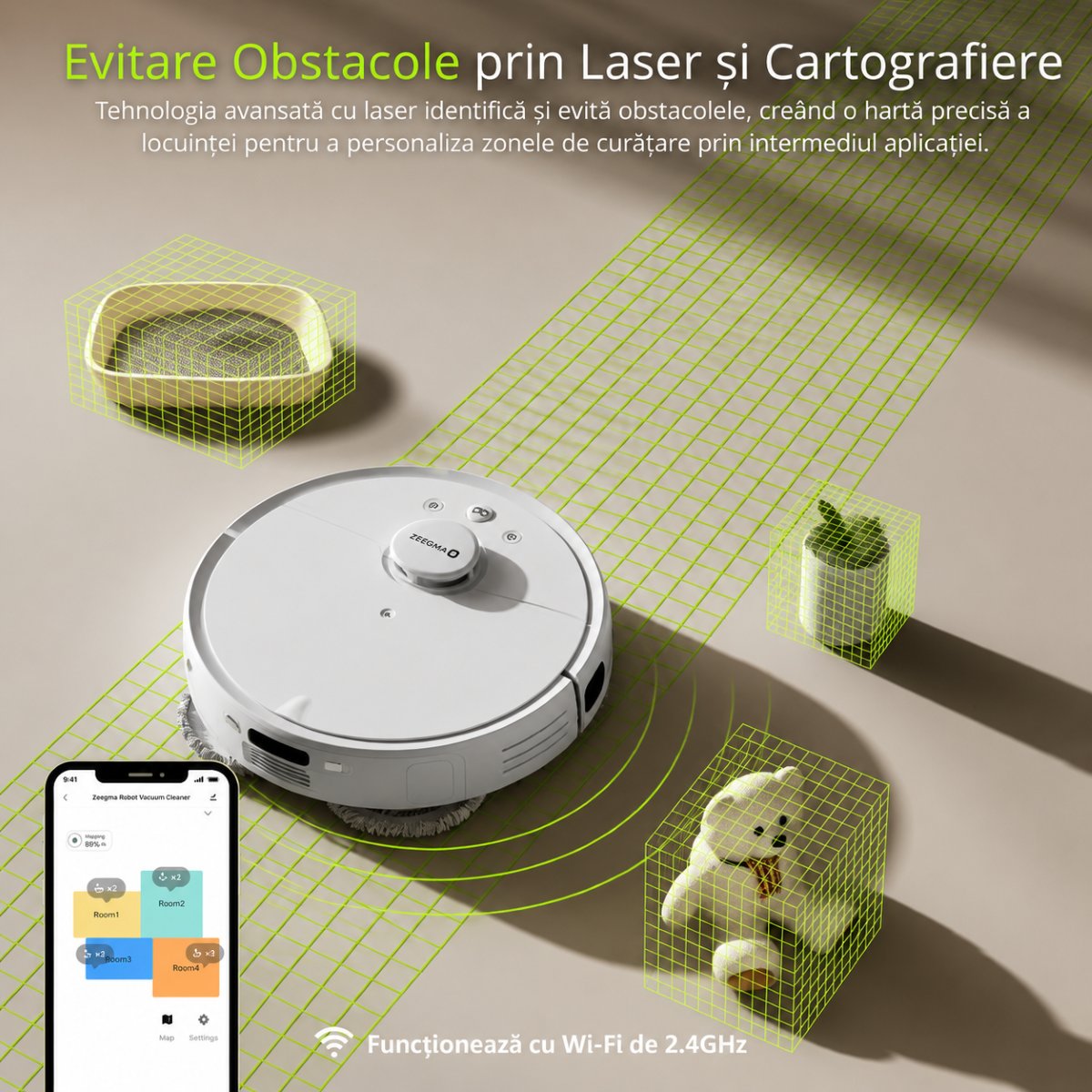 Robot aspirator inteligent cu statie automata de golire