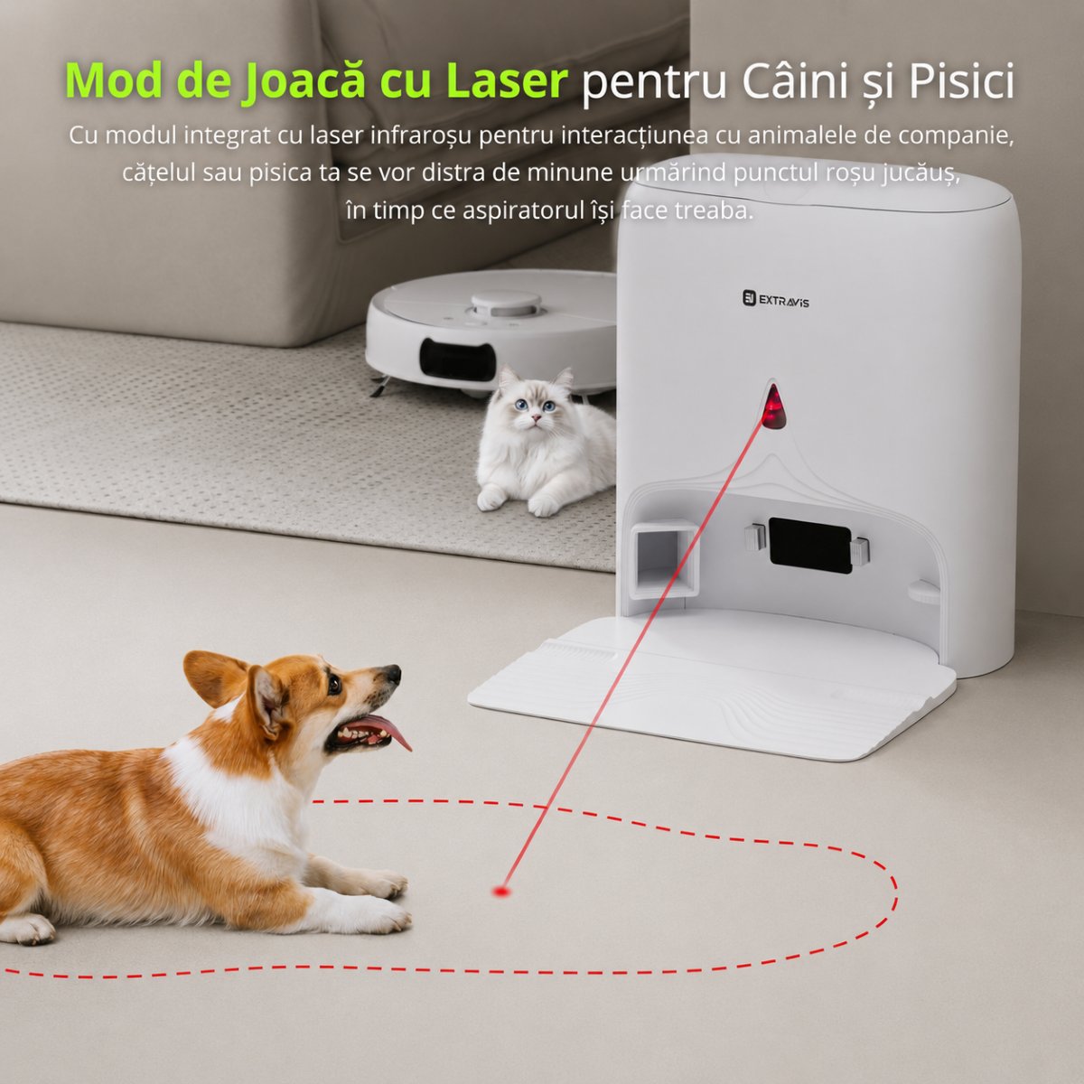 Aspirator robot inteligent cu functie mop 8500Pa, statie auto-golire, navigatie laser LDS, baterie 5200 mAh, perie anti-incurcare, control aplicatie Wi-Fi Extravis – imagine 6