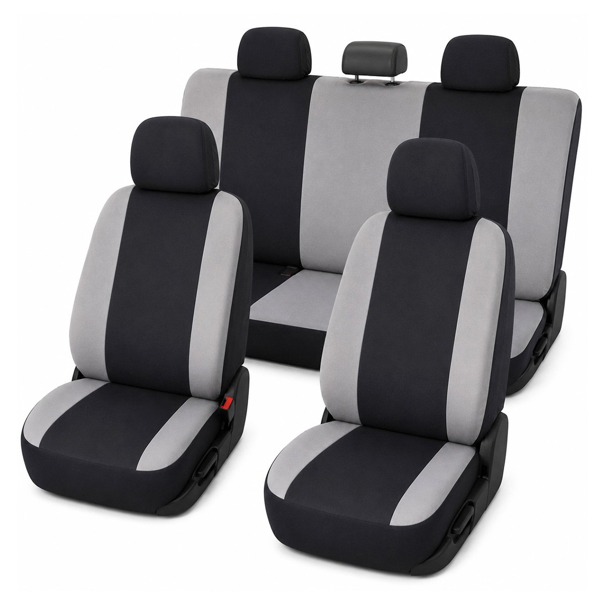 Set huse scaune auto universale gri-negru, material textil, 9 piese