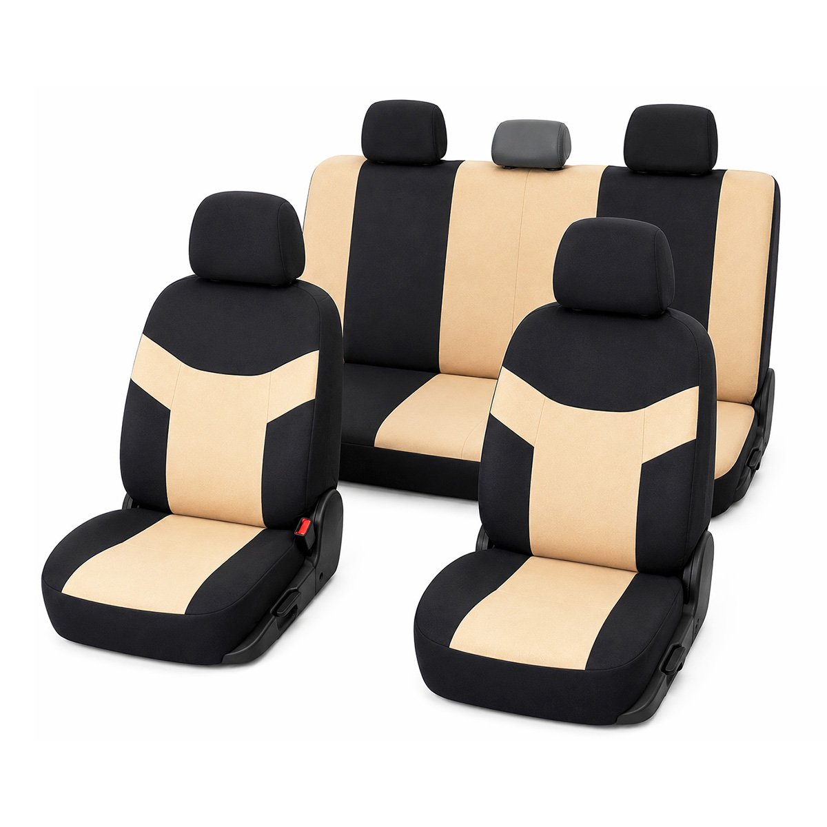 Set huse scaune auto universale gri-negru, material textil, 9 piese