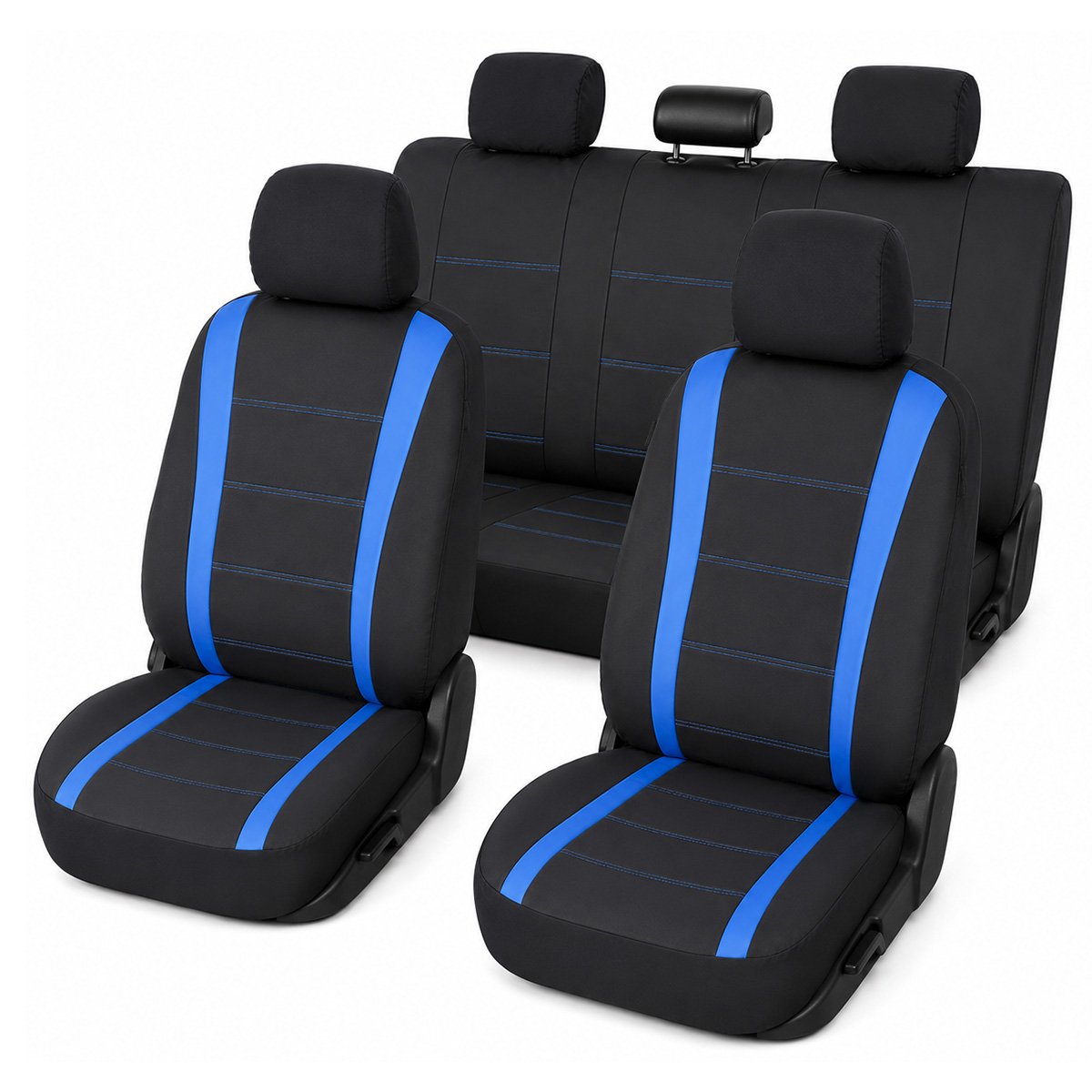 Set huse scaune auto universale gri-negru, material textil, 9 piese