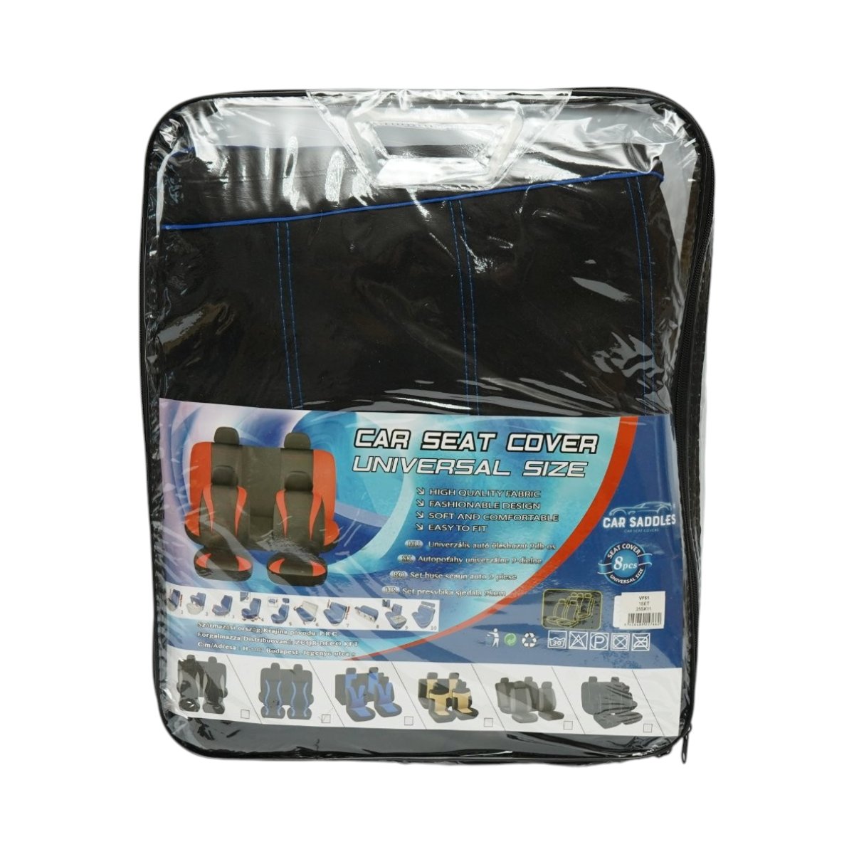 Set huse scaune auto universale negru-albastru, material textil 8 piese – imagine 10