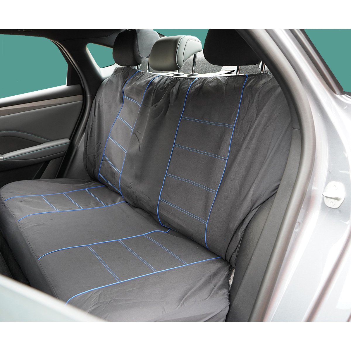 Set huse scaune auto universale negru-albastru, material textil 8 piese – imagine 7