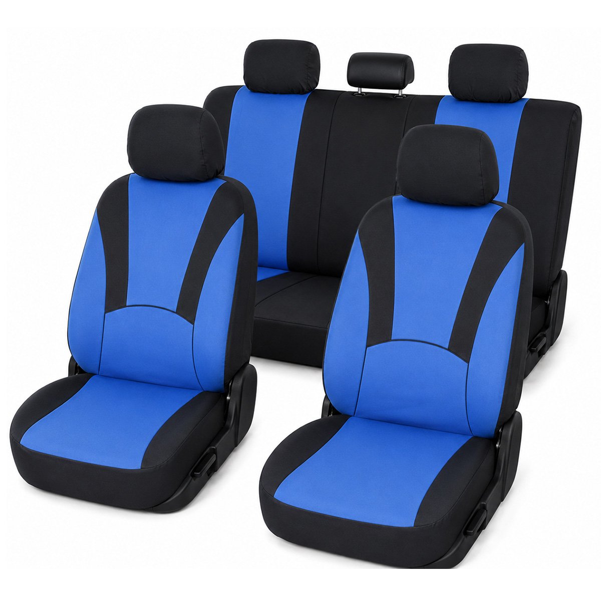 Set huse scaune auto universale albastru-negru, material textil 8 piese