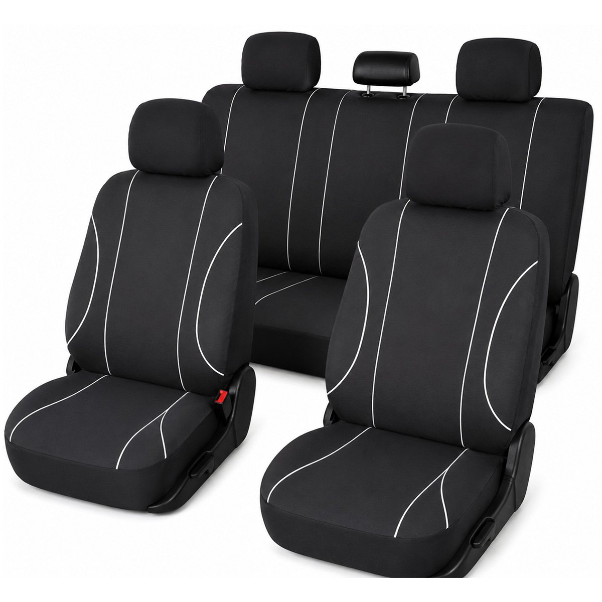 Set huse scaune auto universale gri-negru, material textil, 9 piese