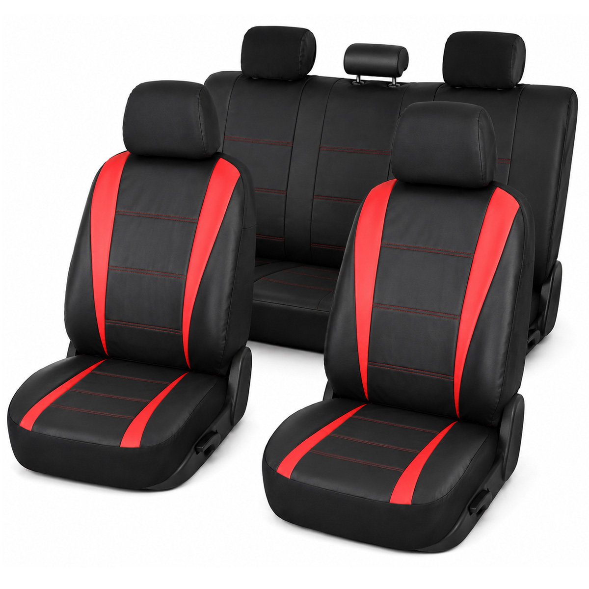 Set huse scaune auto universale albastru-negru, piele ecologica si material textil, 8 piese