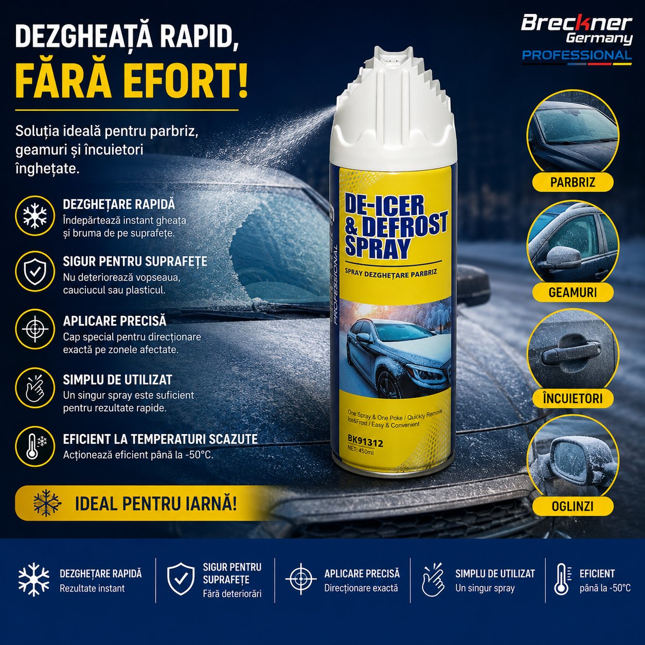 Spray dezghetare parbriz 450ml Breckner Germany BK91312