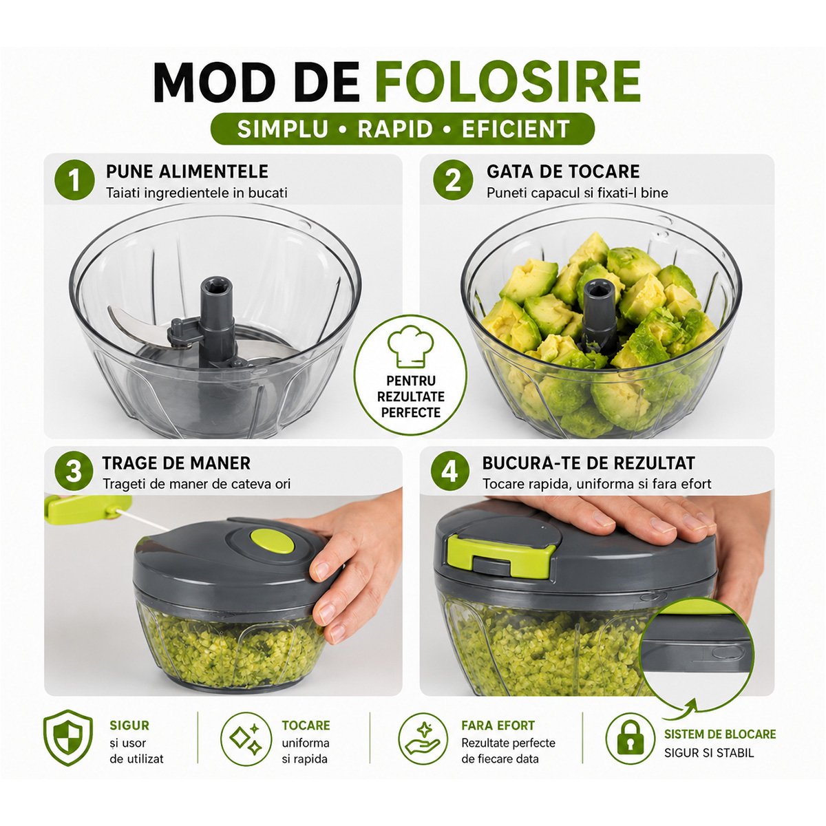 Tocator manual de legume cu sfoara, 3 lame inox, capacitate 500ml – imagine 10