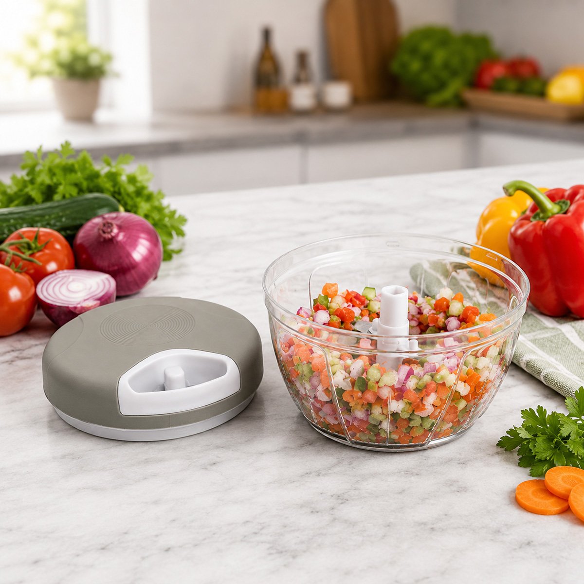 Tocator manual de legume cu sfoara, 3 lame inox, capacitate 500ml – imagine 11