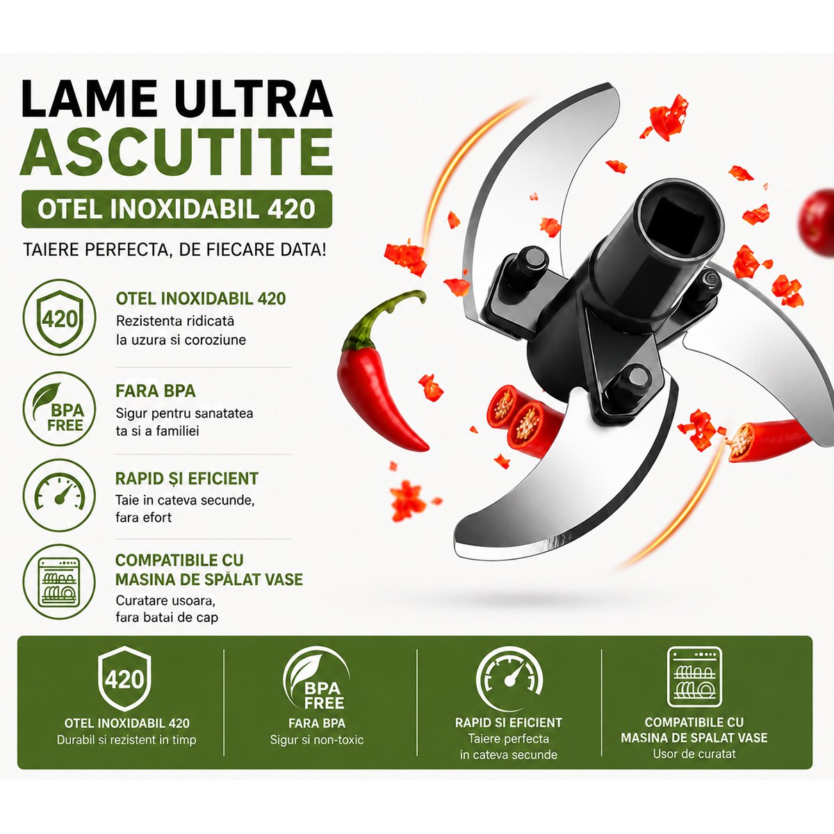 Tocator manual de legume cu sfoara, 3 lame inox, capacitate 500ml – imagine 9