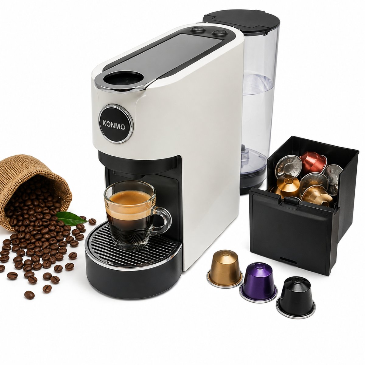 Espressor cu capsule Nespresso 1350W, 220V, presiune 20 bar, rezervor apa 1.2L, recipient capsule uzate