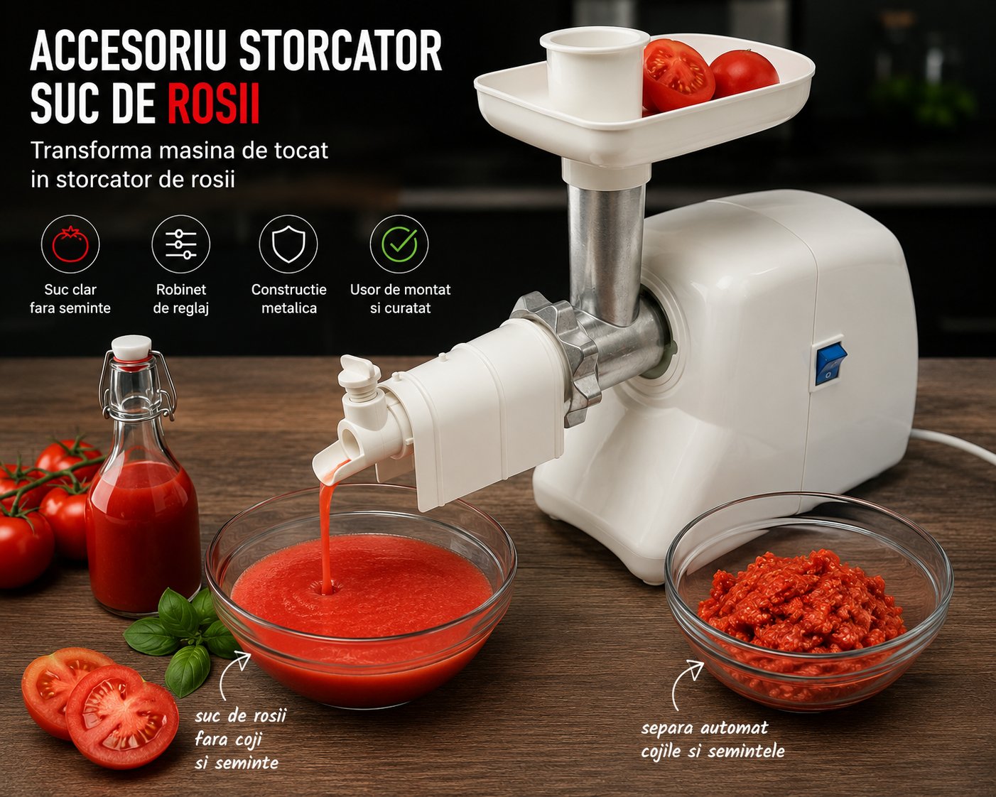 Accesoriu storcator de rosii din plastic pentru masina de tocat carne