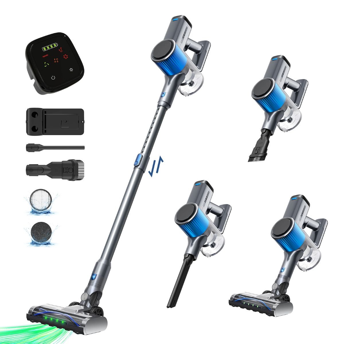 Aspirator vertical fara fir 200W, putere aspirare 30 kPa, baterie 2000mAh, recipient praf 600ml, 3 moduri de aspirare, ecran tactil LED, motor brushless, perie iluminata LED