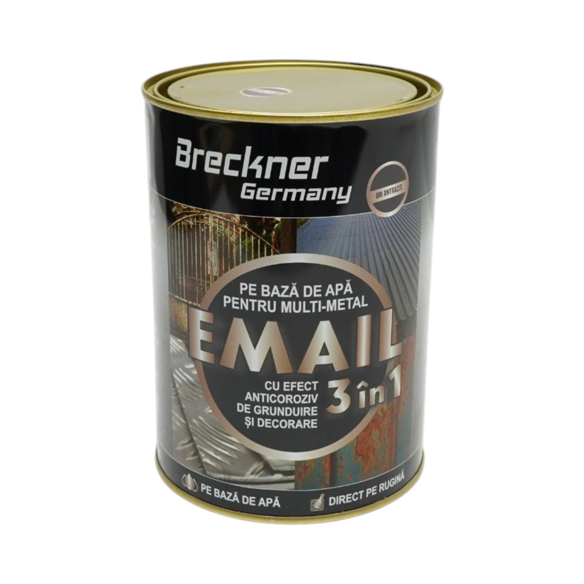 Vopsea email anticoroziva 3 in 1 gri antracit RAL 7016 pentru metal 2kg, direct pe rugina, pe baza de apa Breckner Germany – imagine 2