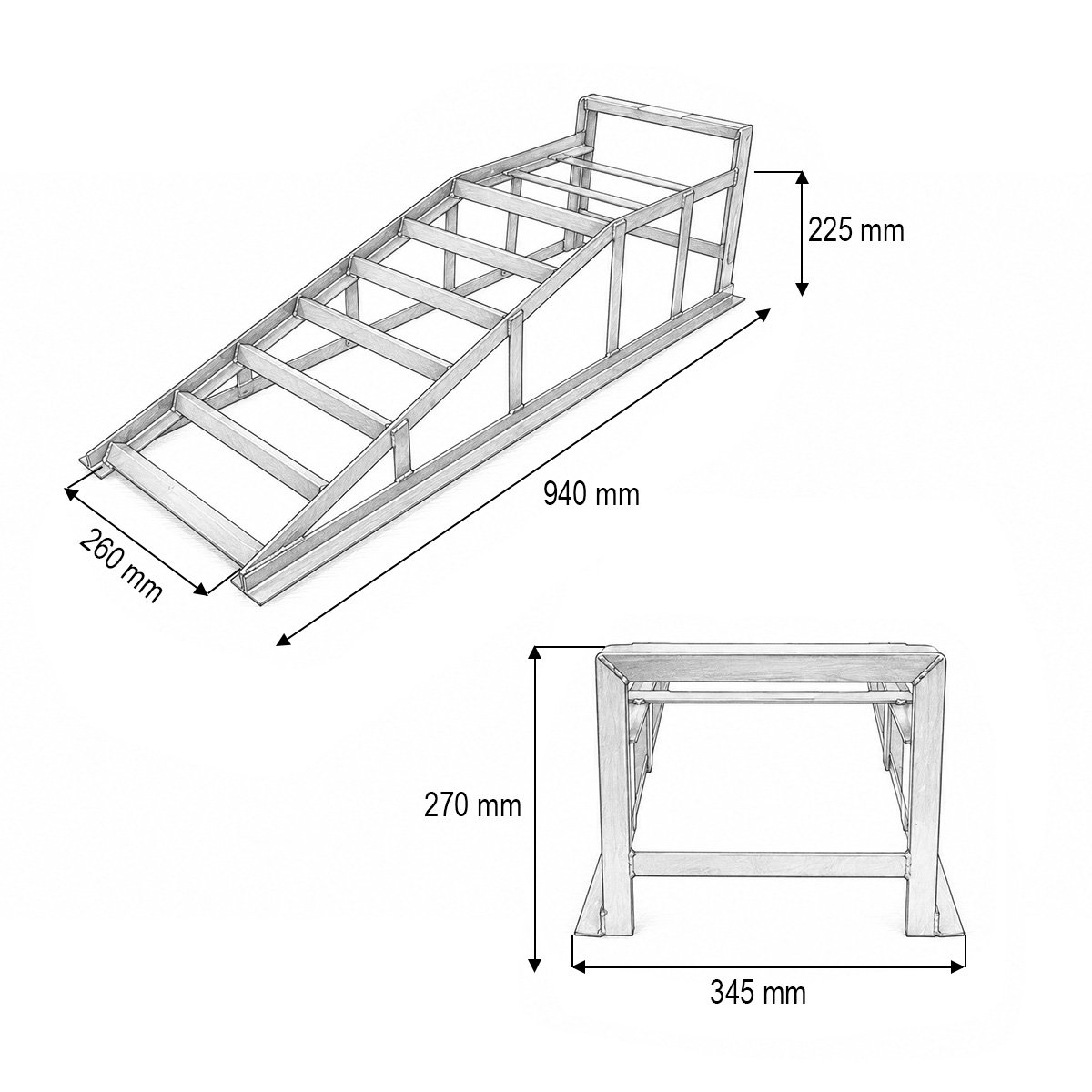 Set rampe auto metalice hidraulice 940x345x270mm, sarcina maxima 1T – imagine 3