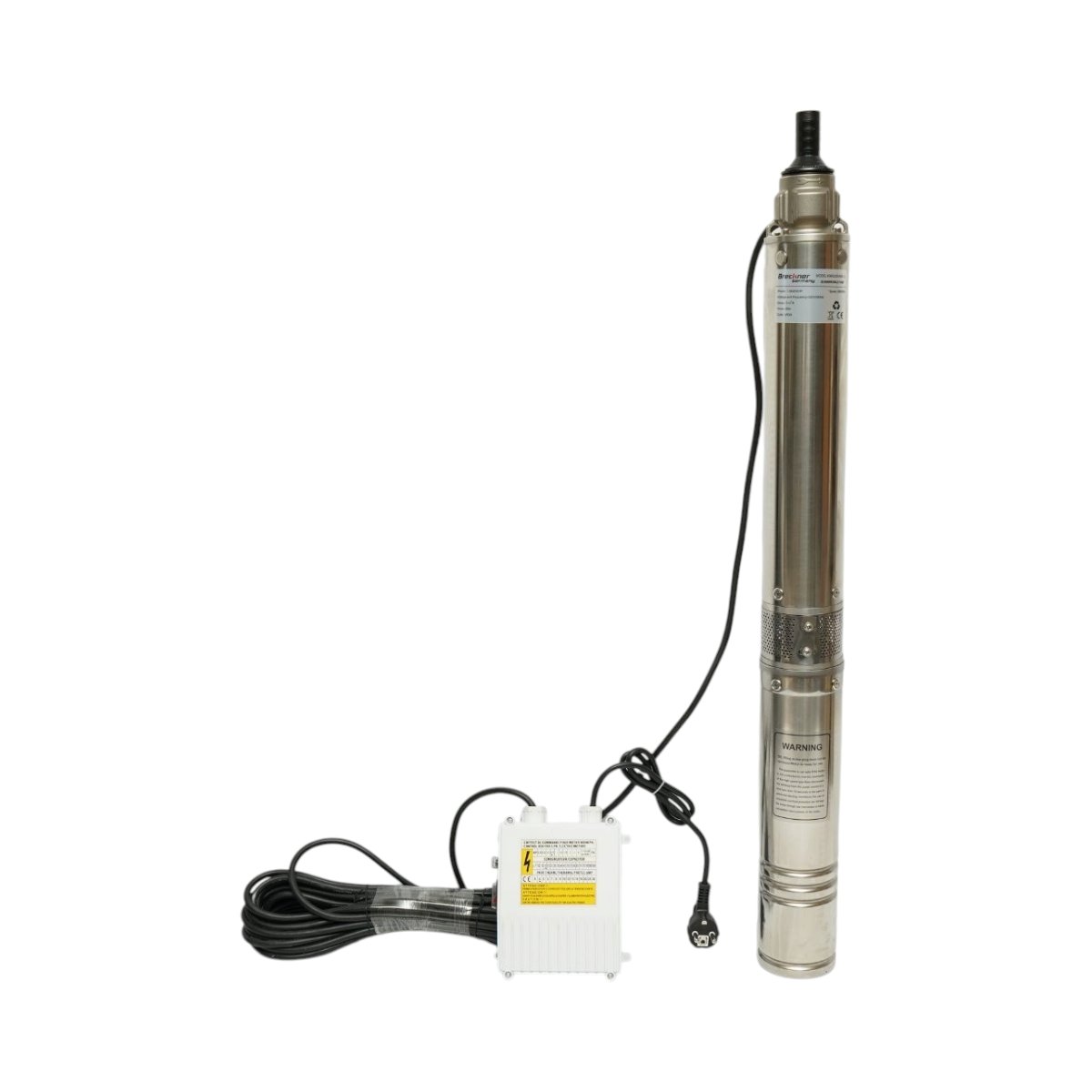Pompa apa submersibila inox 1.5kW, 220V, D100mm, debit 5 m3/h, inaltime refulare 60m, 9 turbine ceramice, racire pe ulei, panou de control K90QJD2-60/9-1.5 Breckner Germany