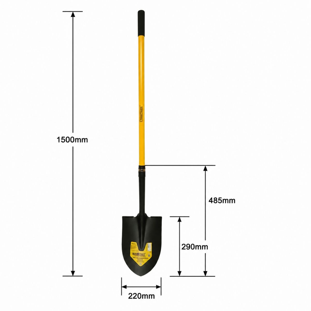 Lopata otel cu varf ascutit tip cazma 220x290x1500mm, coada din fibra de sticla Crownman – imagine 2
