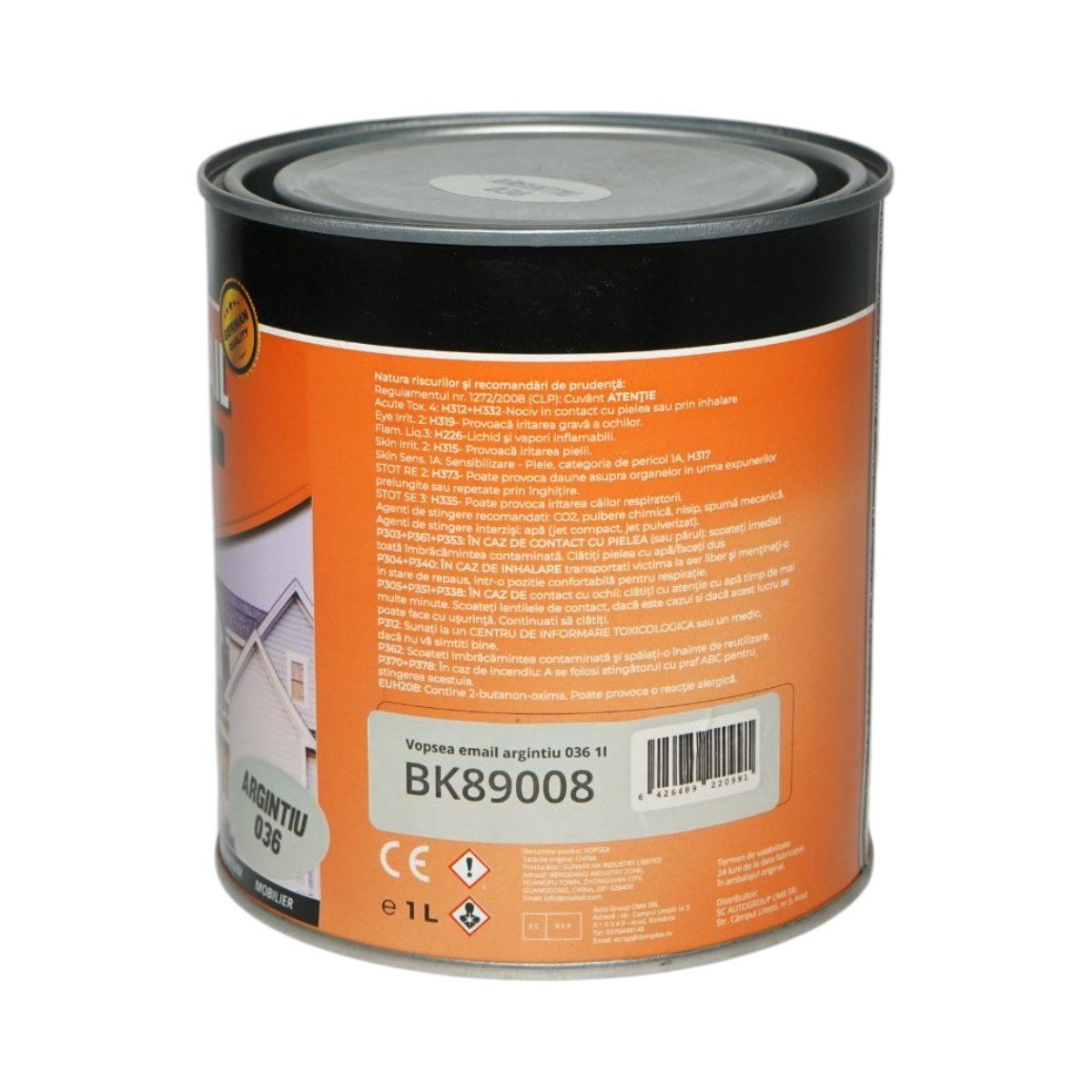 Vopsea email anticoroziva 3 in 1 argintiu 036 pe baza de solvent 1L, direct pe rugina, interior si exterior Breckner Germany – imagine 3