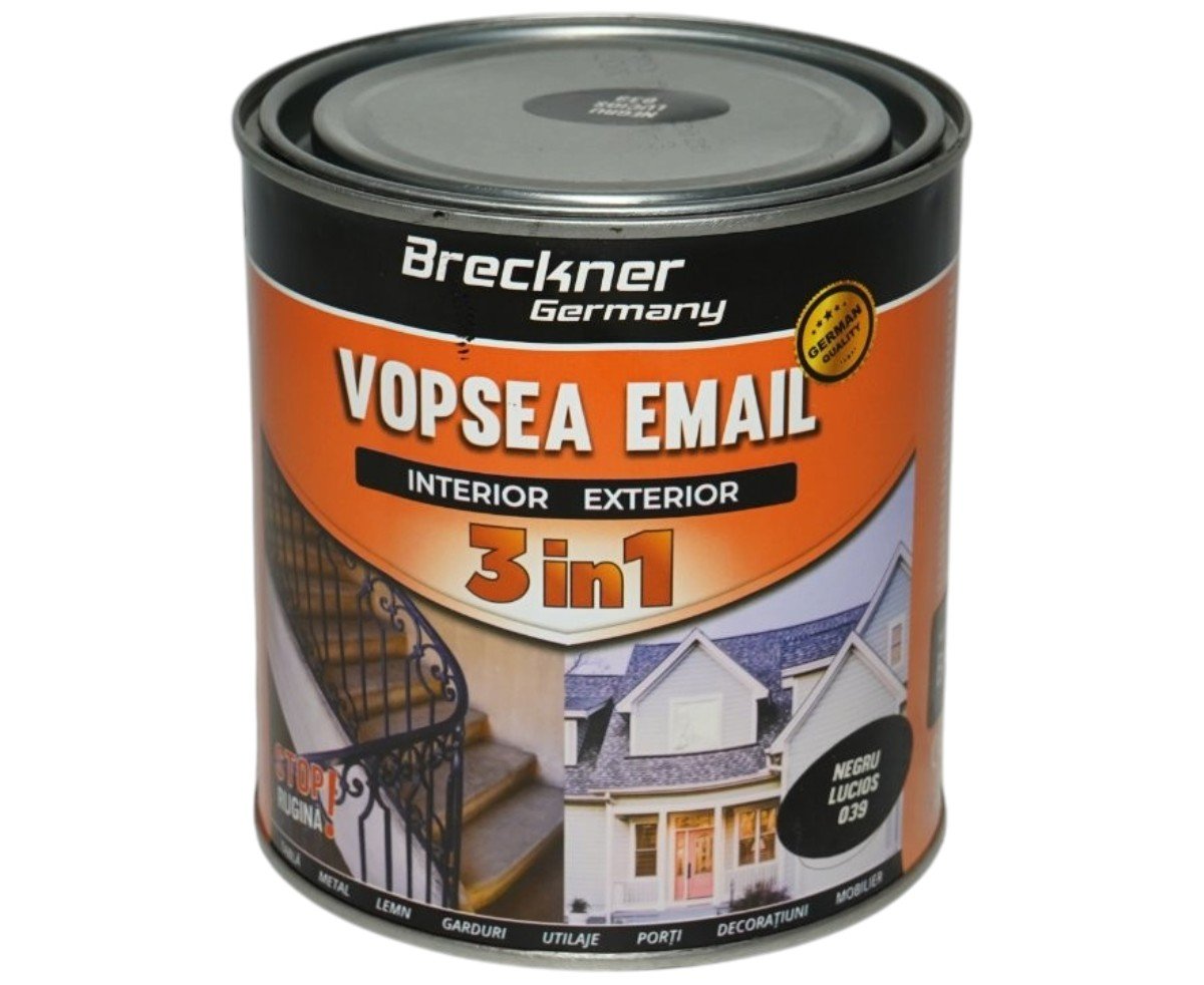 Vopsea email anticoroziva 3 in 1 Breckner Germany negru lucios 039 1L