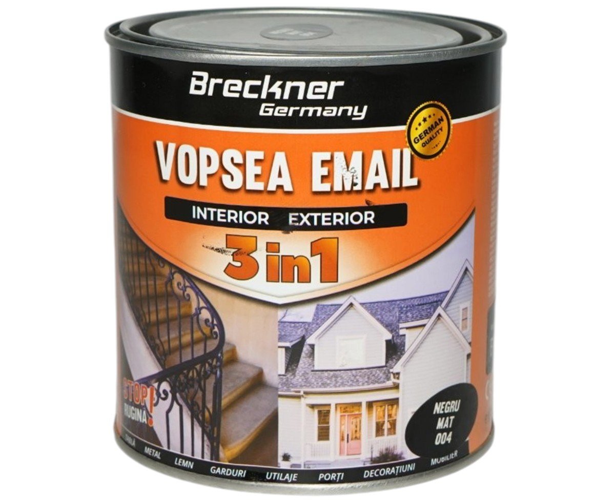 Vopsea email anticoroziva 3 in 1 Breckner Germany negru mat 004 1L