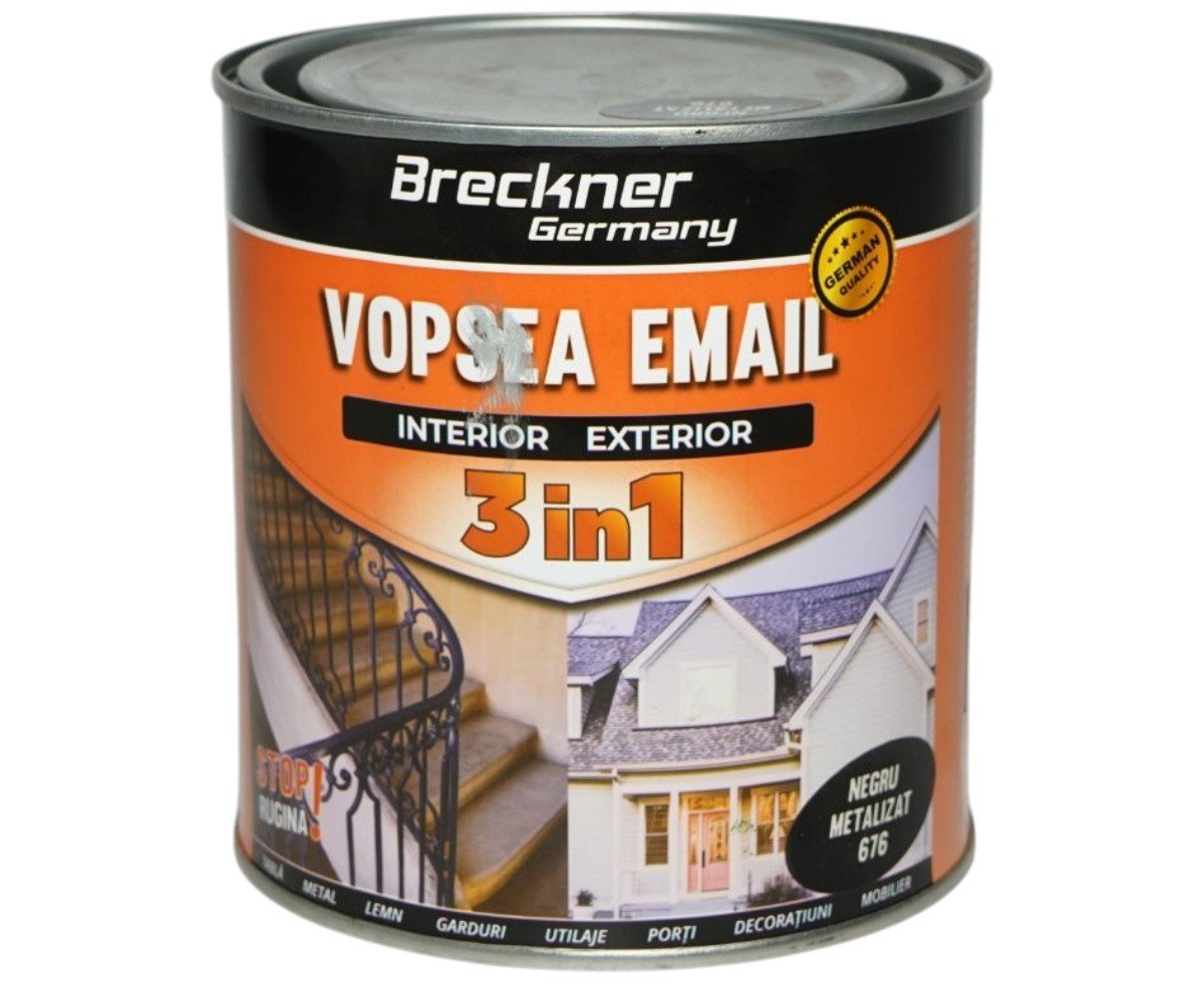 Vopsea email anticoroziva 3 in 1 Breckner Germany negru metalizat 676 1L