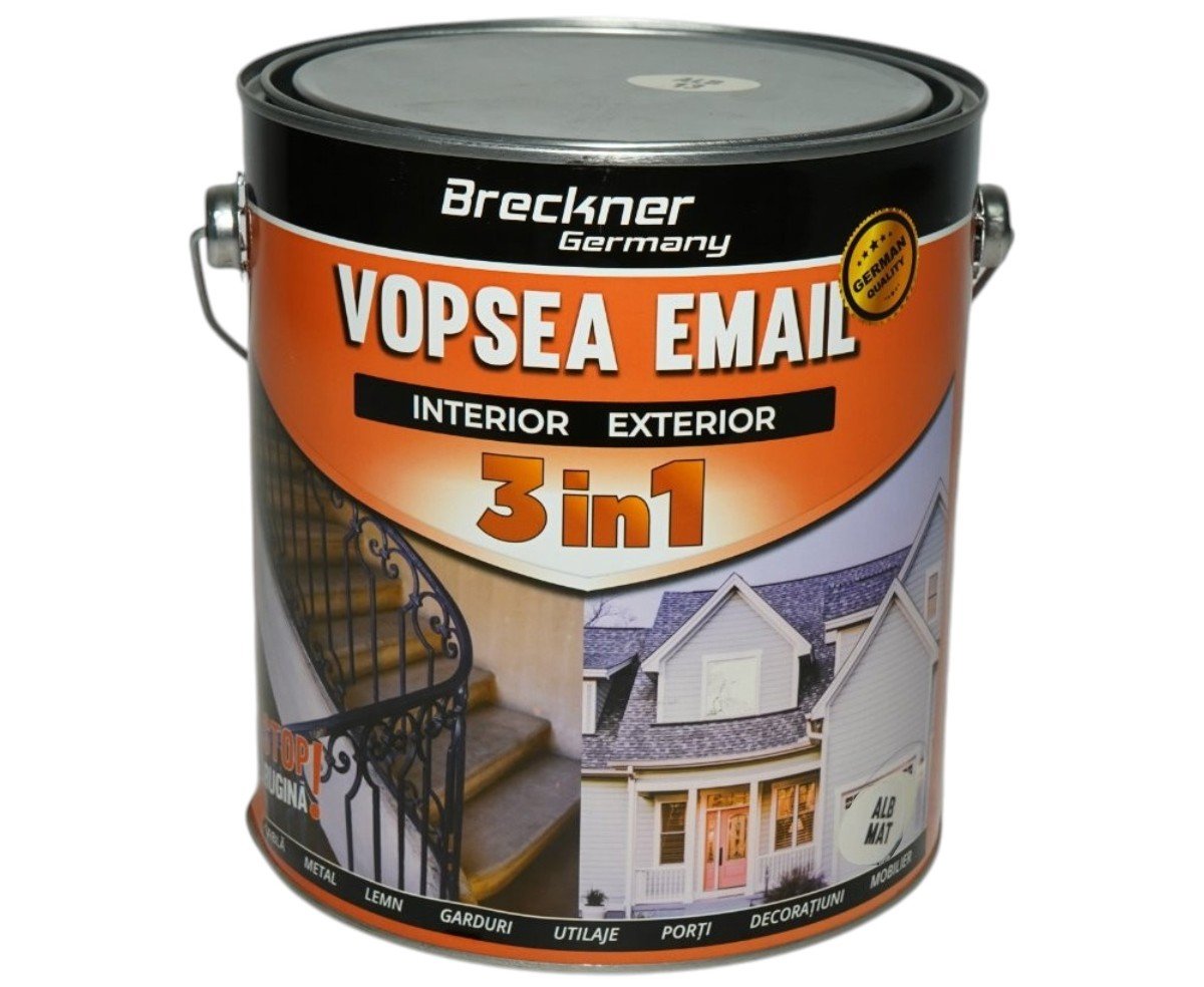 Vopsea email anticoroziva 3 in 1 Breckner Germany alb mat 1L