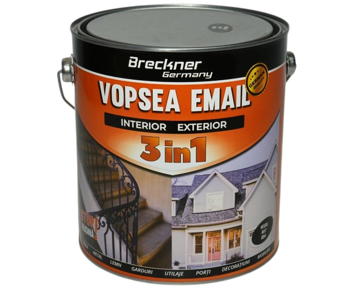 Vopsea email anticoroziva 3 in 1 Breckner Germany negru mat 004 1L