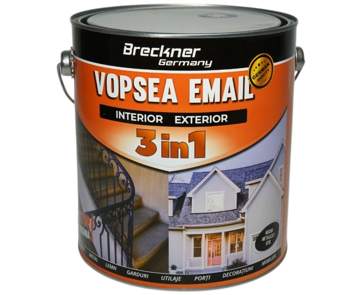 Vopsea email anticoroziva 3 in 1 Breckner Germany negru metalizat 676 1L