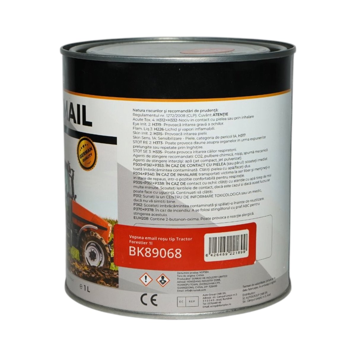 Vopsea email anticoroziva 3 in 1 rosu Tractor Forestier 1K pe baza de solvent 1L, direct pe rugina, interior si exterior Breckner Germany – imagine 3
