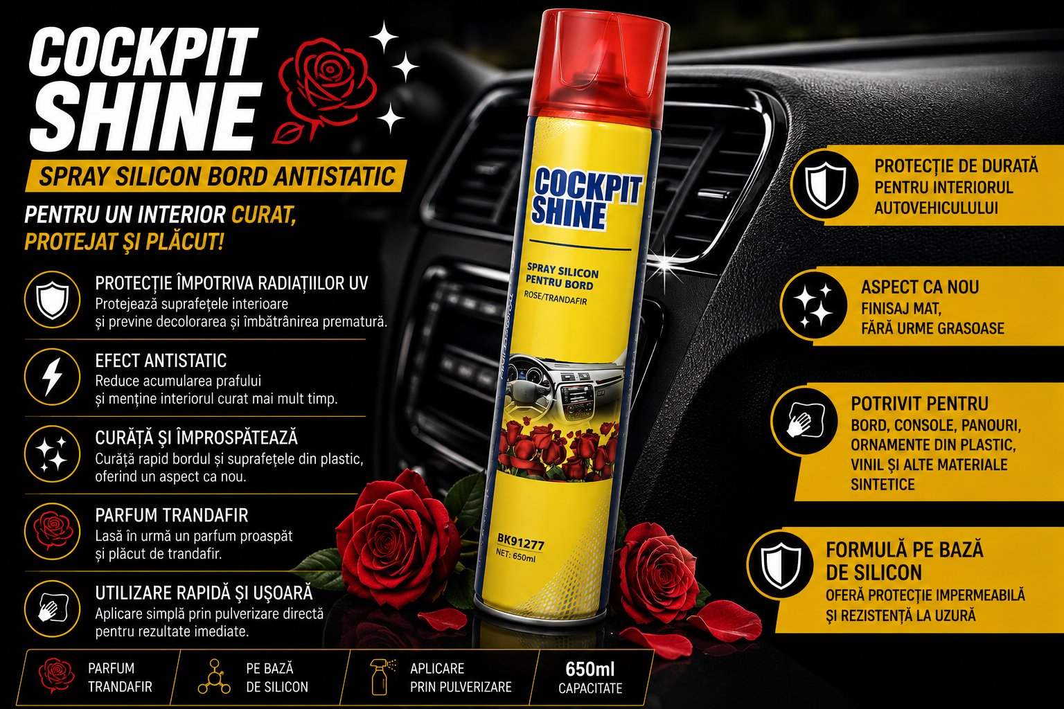 Spray silicon pentru bord parfum capsuni 200ml Breckner Germany BK91280