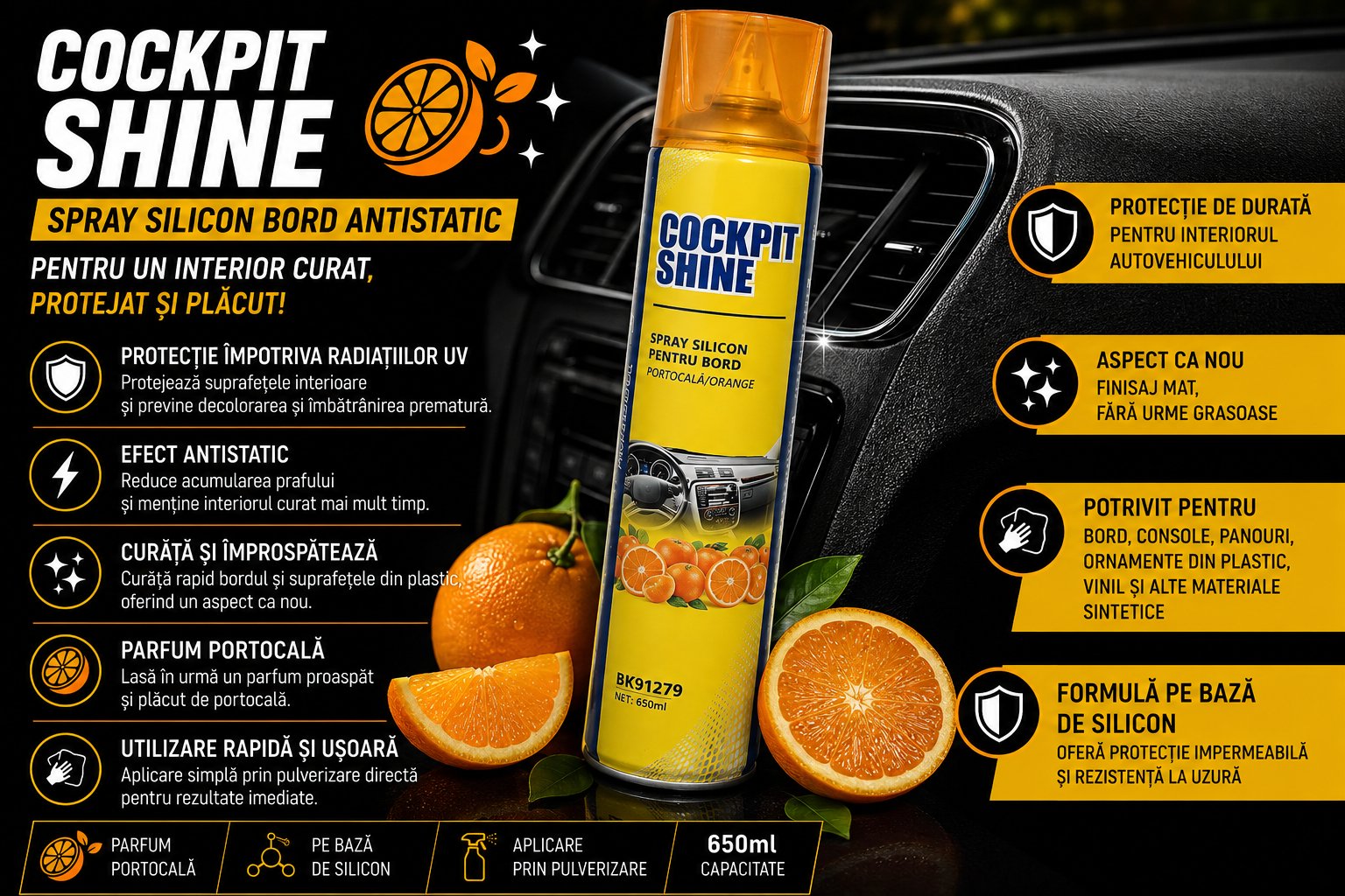 Spray silicon pentru bord parfum capsuni 200ml Breckner Germany BK91280