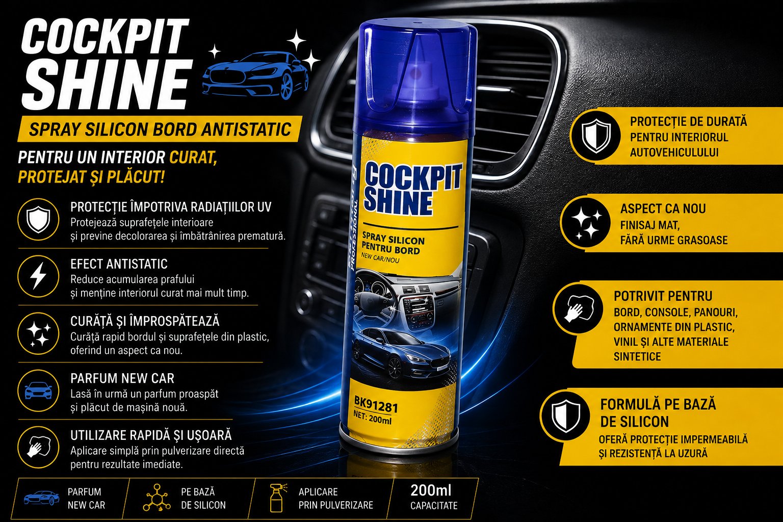 Spray silicon pentru bord parfum capsuni 200ml Breckner Germany BK91280