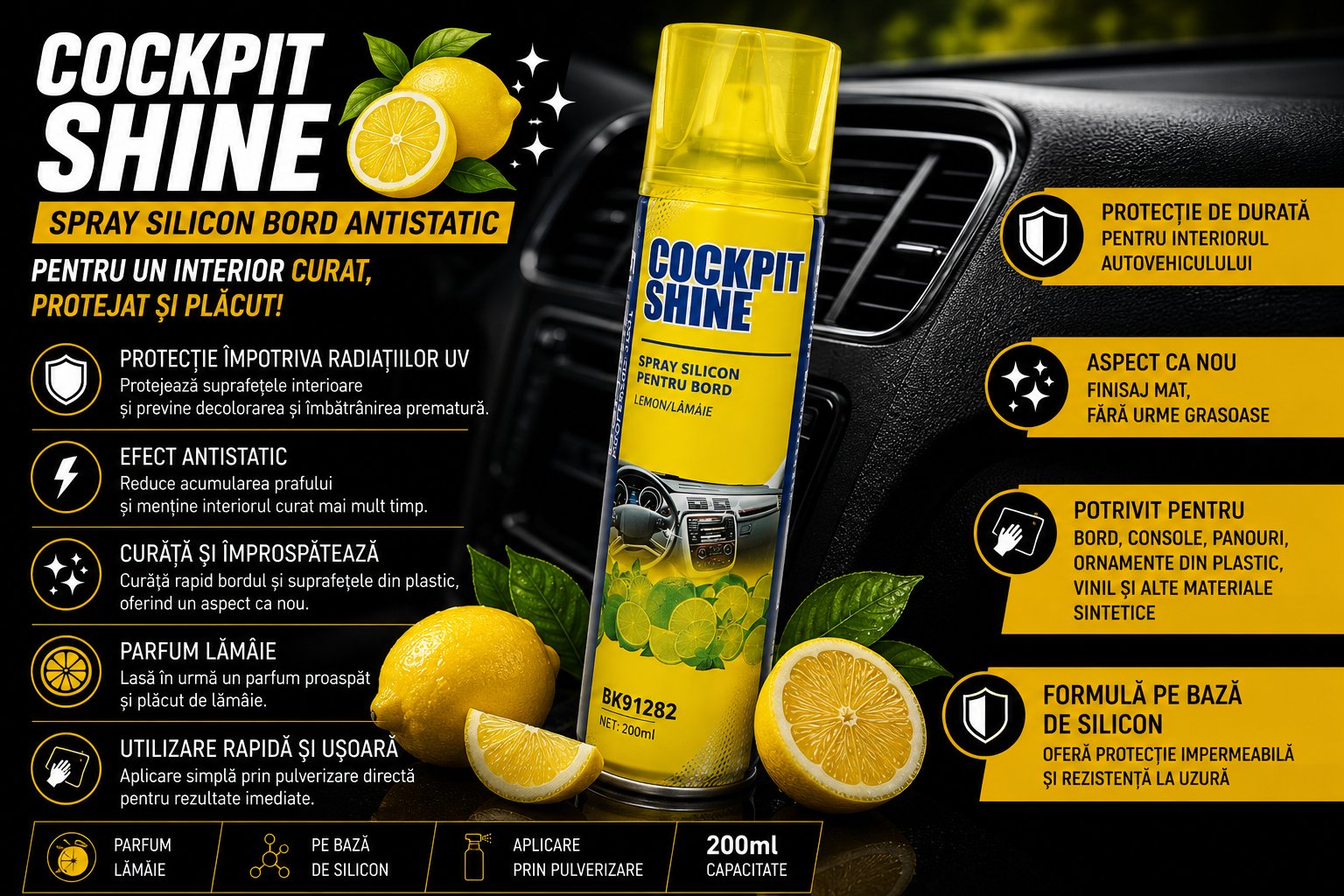 Spray silicon pentru bord parfum capsuni 200ml Breckner Germany BK91280
