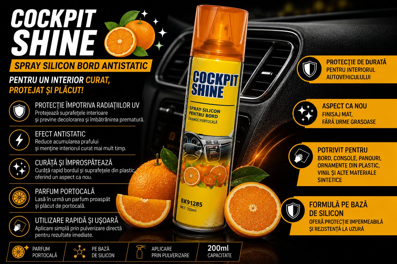 Spray silicon pentru bord parfum capsuni 200ml Breckner Germany BK91280