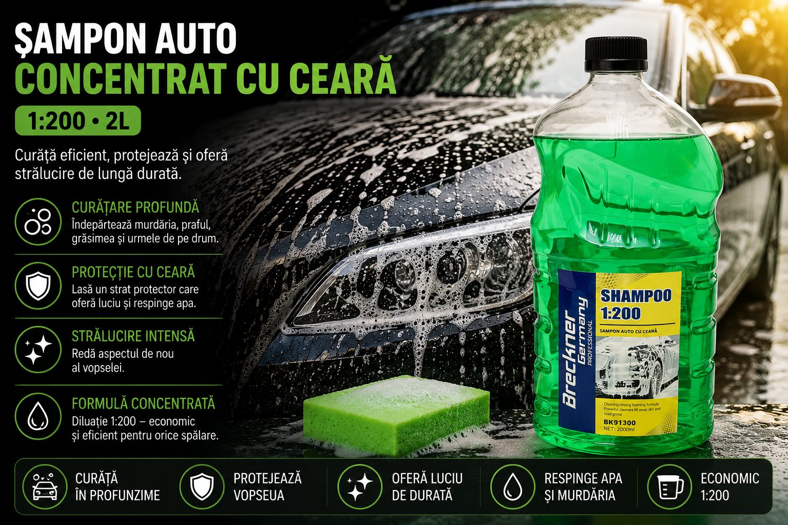 Sampon auto concentrat cu ceara 1:200 1L Breckner Germany