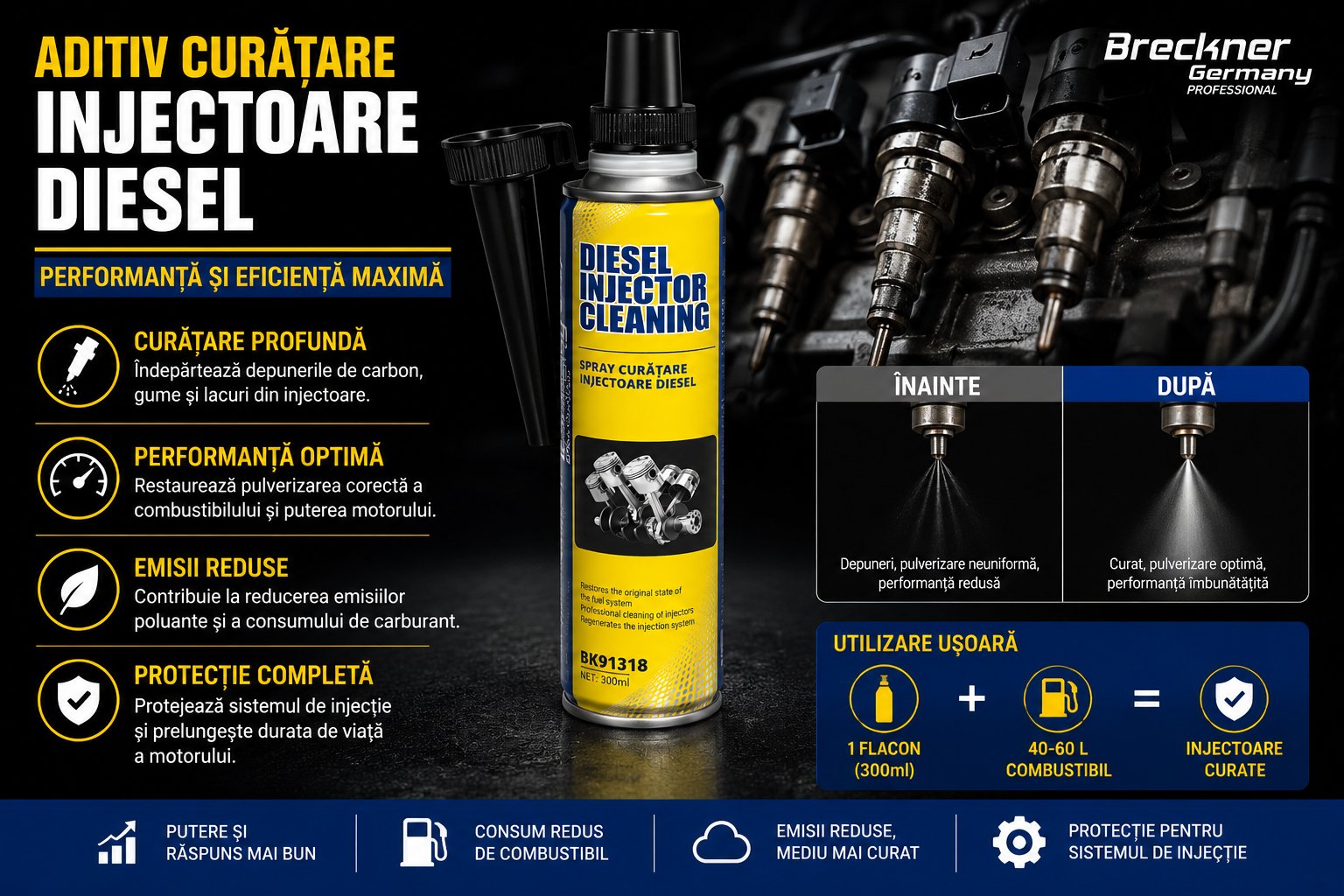 Aditiv curatare injectoare diesel 300ml Breckner Germany