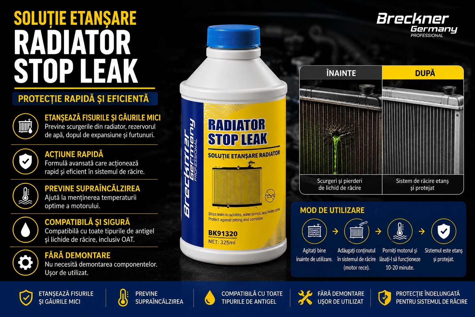 Solutie etansare radiator Stop Leak 325ml Breckner Germany