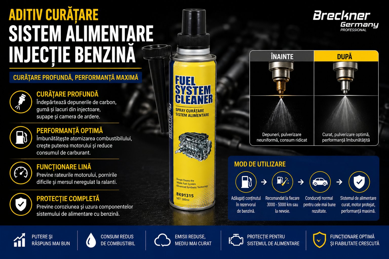 Aditiv curatare sistem alimentare injectie benzina 300ml Breckner Germany