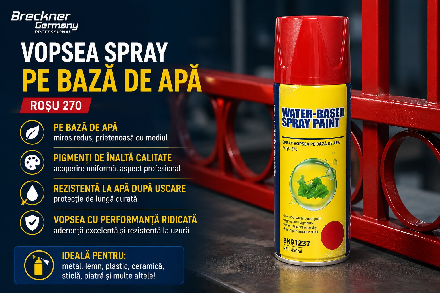 Spray vopsea rosu 270 pe baza de apa 450ml Breckner Germany