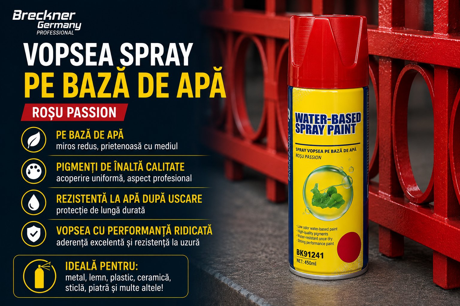 Spray vopsea argintiu pe baza de apa 450ml Breckner Germany