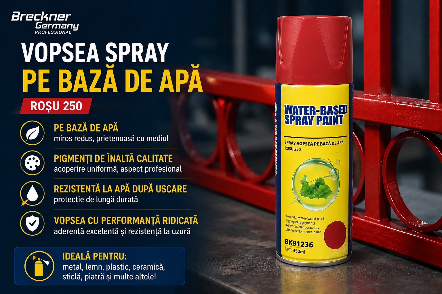 Spray vopsea rosu 270 pe baza de apa 450ml Breckner Germany